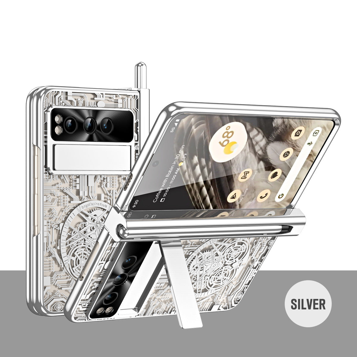 Electroplating Google Pixel Fold Case All Inclusive Double Pen Tray Hinge with Screen Protector and Free stylus - Mycasety Mycasety