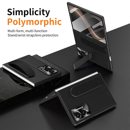 Armor Phone Case Built-In Tempered Glass, Hidden Kickstand & Wrist Strap For Galaxy Z Fold 8/7/6/5/4