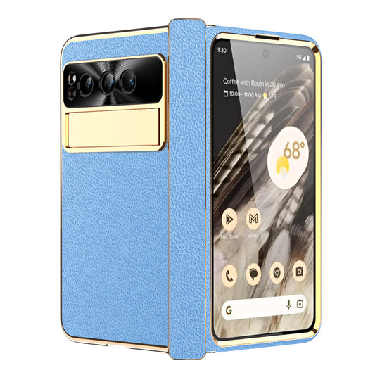 Ultra-thin Leather Electroplating Google Pixel Fold Case All-Inclusive Hinge with Screen Protector - mycasety2023 Mycasety