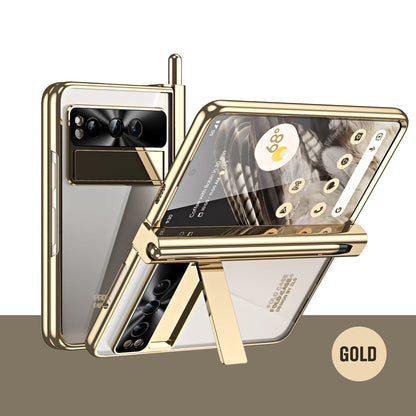 Electroplated Transparent Google Pixel Fold Case with Dual Hinge Protector & Screen Protector & Hidden Kickstand Pen Slot & Free Stylus - Mycasety Mycasety
