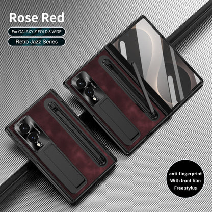 Jazz Retro Style Protective Leather Phone Case For Galaxy Fold 8/7/6/5/4 Wide Ultra With Built-in Tempered Glass Film & Pen-slot & Stylus