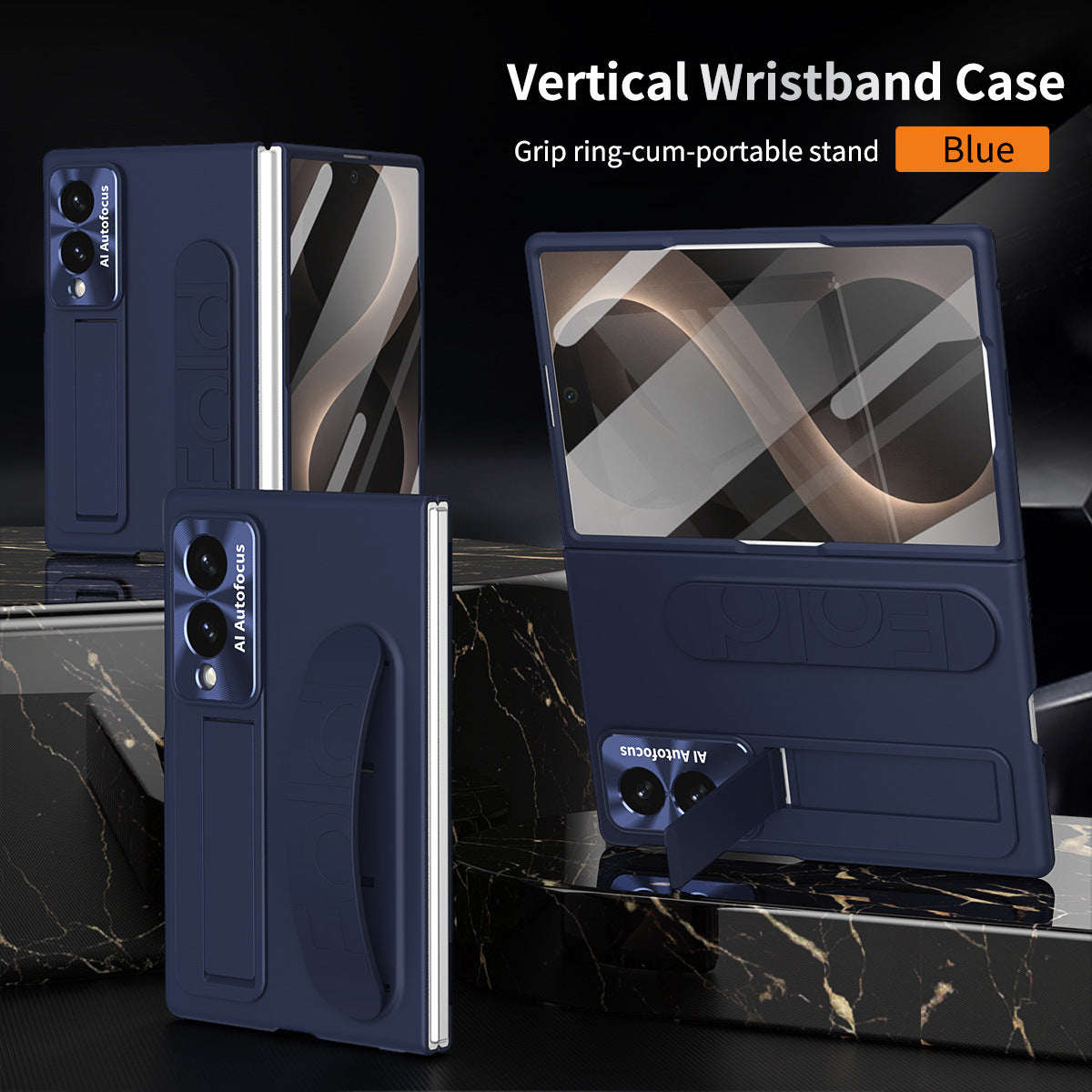 Armor Phone Case Built-In Tempered Glass, Hidden Kickstand & Wrist Strap For Galaxy Z Fold 8/7/6/5/4