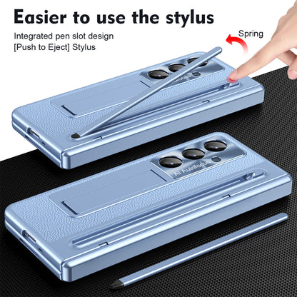 Leather Golden Electroplated Phone Case With Back Screen Glass and Stylus For Galaxy Z Fold 8/7/6/5/4