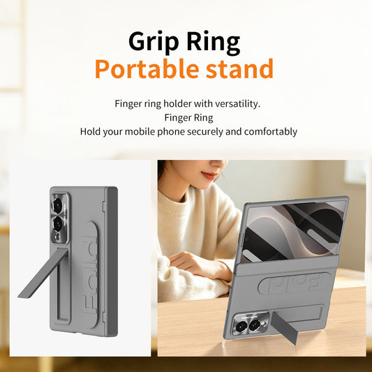 Armor Hinge Protective Phone Case Built-In Tempered Glass, Hidden Kickstand & Wrist Strap For Galaxy Z Fold8 Wide Ultra