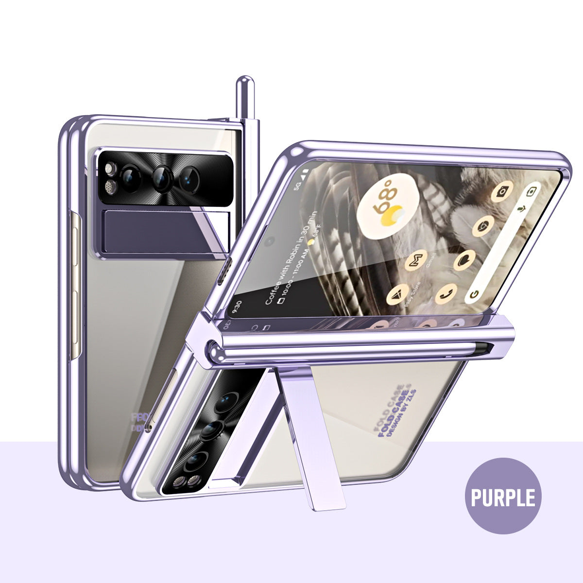 Electroplated Transparent Google Pixel Fold Case with Dual Hinge Protector & Screen Protector & Hidden Kickstand Pen Slot & Free Stylus - Mycasety Mycasety