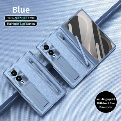 Golden Electroplated Leather Phone Case With Built-in Tempered Glass & Stylus For Galaxy Z Fold 8/7/6/5/4 Wide Ultra