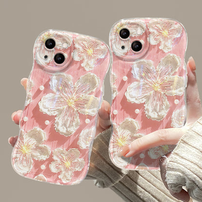 Oil Painting Air Cushion Wave White Flower iPhone Case