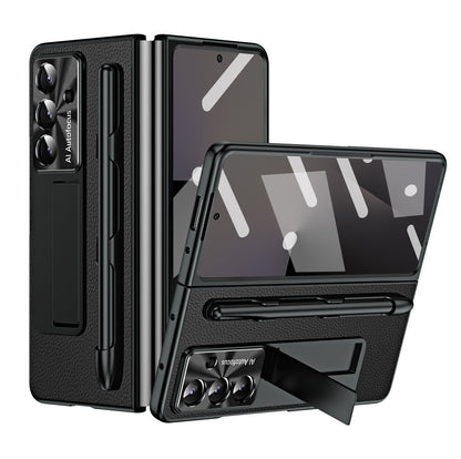 Business Electroplating Leather Phone Case With Screen Film & Stylus For Galaxy Z Fold 7/6/5/4/3