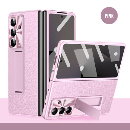 Business Electroplating Leather Phone Case With Screen Film For Galaxy Z Fold 7/6/5/4/3