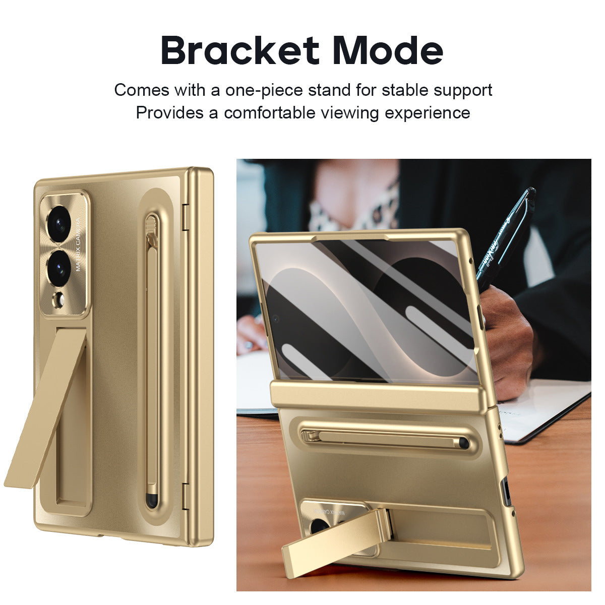 Armor Golden Electroplated Phone Case With Built-in Tempered Glass & Pen Tray For Galaxy Z Fold8 Wide Ultra