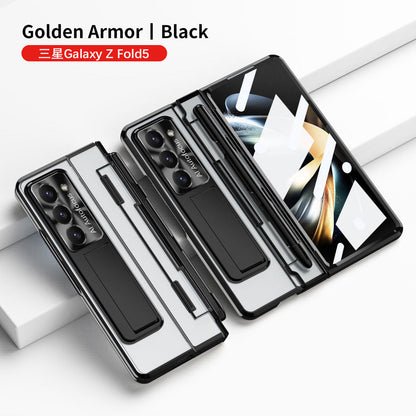 Electroplated Clear PC Galaxy Z Fold5 Fold4 Fold3 Case with Front Screen Protector & Flat Hinge & Hidden Stand And Pen Slot and Free Stylus - Mycasety Mycasety