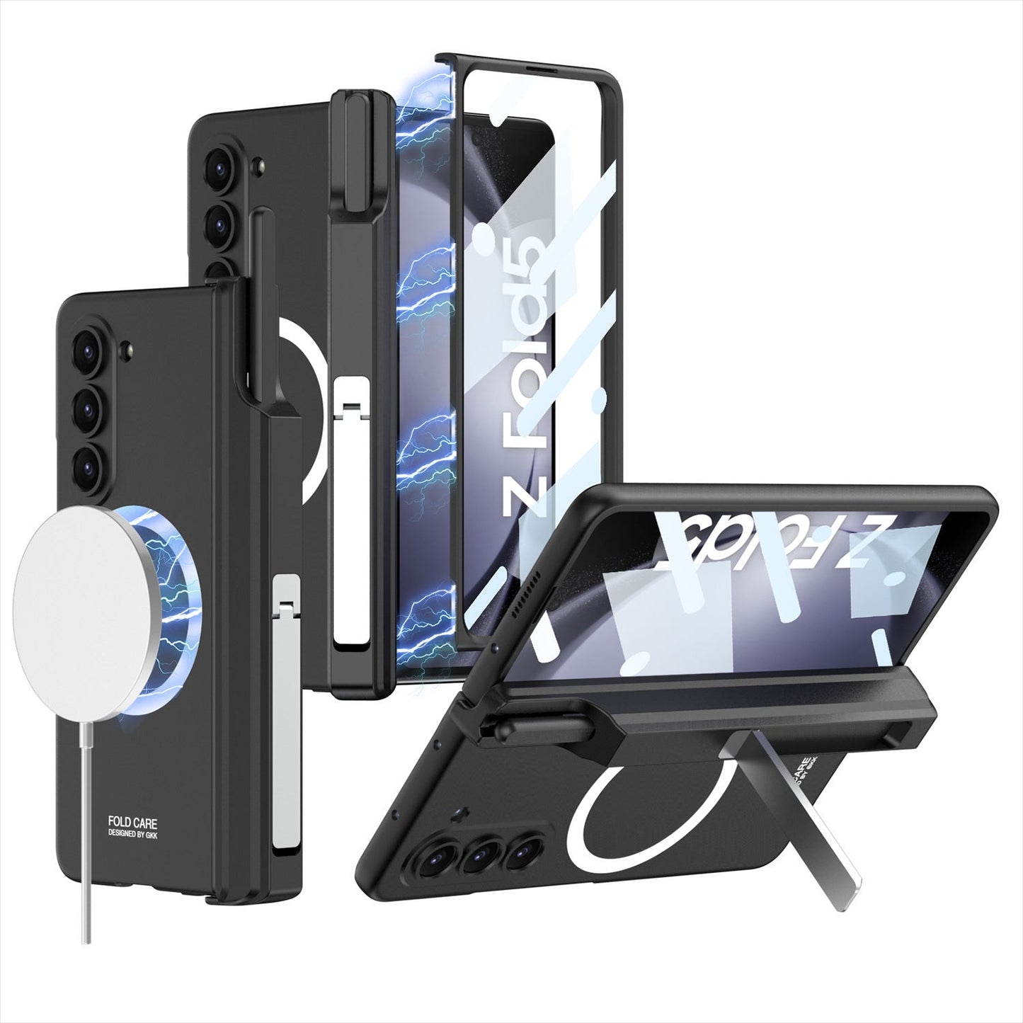 Magnetic Hinge Hidden Bracket All-included Case With Pen Box For Galaxy Z Fold