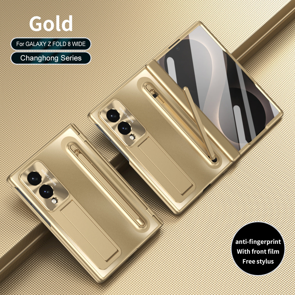 Armor Golden Electroplated Phone Case With Built-in Tempered Glass & Pen Tray For Galaxy Z Fold 8/7/6/5/4 Wide Ultra