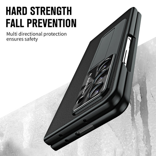Leather Galaxy Z Fold5 Case with Front Screen Protector With Hidden Kick-Stand - Mycasety Mycasety
