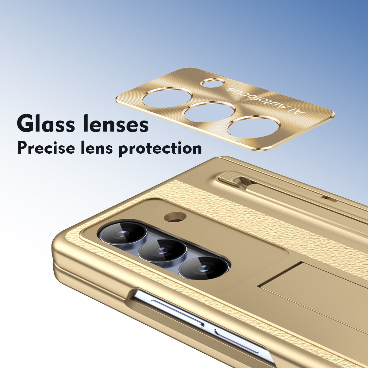 Leather Golden Electroplated Phone Case With Back Screen Glass and Stylus For Galaxy Z Fold 8/7/6/5/4