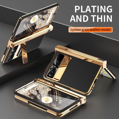 Electroplated Leather Google Pixel Fold Case with Dual Hinge Protective Screen Protector and Hidden Kickstand Pen Slot Free Stylus - Mycasety Mycasety