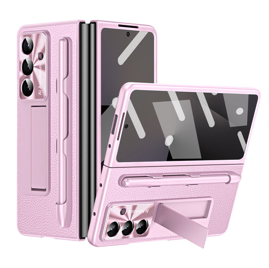 Business Electroplating Leather Phone Case With Screen Film & Stylus For Galaxy Z Fold 7/6/5/4/3