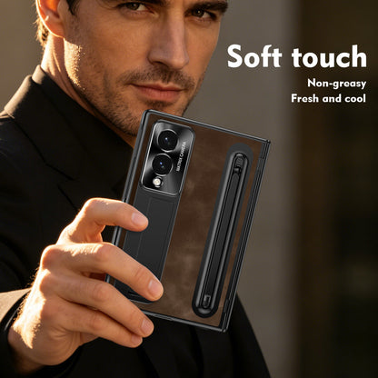 Jazz Retro Style Protective Leather Phone Case For Galaxy Fold 8/7/6/5/4 Wide Ultra With Built-in Tempered Glass Film & Pen-slot & Stylus