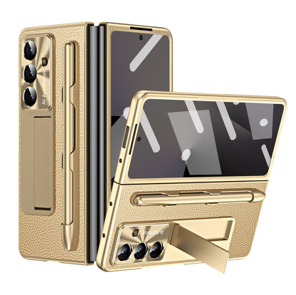 Business Electroplating Leather Phone Case With Screen Film & Stylus For Galaxy Z Fold 7/6/5/4/3