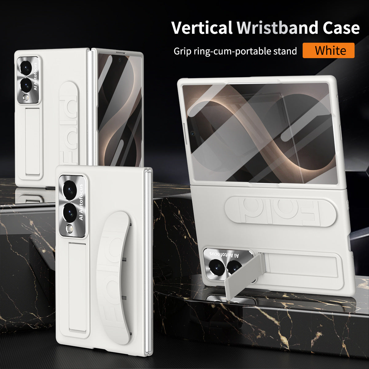 Armor Phone Case Built-In Tempered Glass, Hidden Kickstand & Wrist Strap For Galaxy Z Fold 8/7/6/5/4