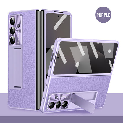 Business Electroplating Leather Phone Case With Screen Film For Galaxy Z Fold 7/6/5/4/3