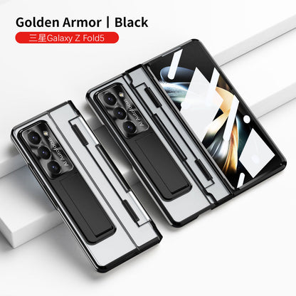 Plated Transparent Galaxy Z Fold5 Fold4 Fold3 Case with Front Screen Protector & Flat Hinge Protection & Kick-Stand - mycasety2023 Mycasety