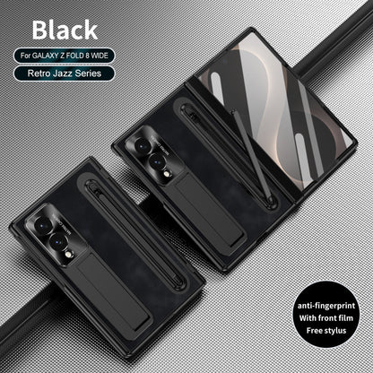 Jazz Retro Style Protective Leather Phone Case For Galaxy Fold 8/7/6/5/4 Wide Ultra With Built-in Tempered Glass Film & Pen-slot & Stylus