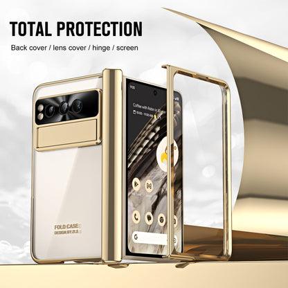 Electroplated Transparent Google Pixel Fold Case with Dual Hinge Protector & Screen Protector & Hidden Kickstand Pen Slot & Free Stylus - Mycasety Mycasety