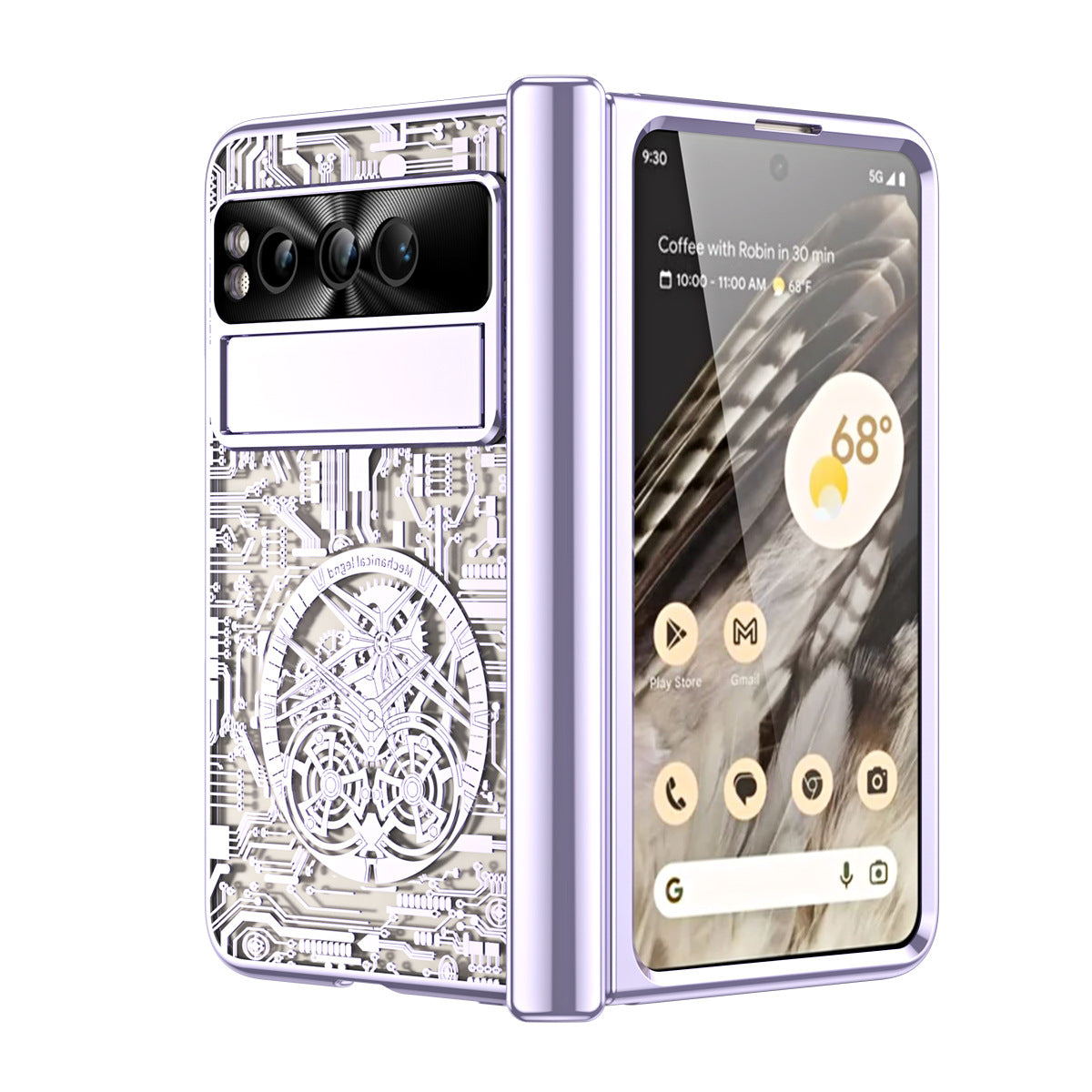 Electroplating Transparent Google Pixel Fold Case All-inclusive Drop-resistantCase with Hinge Protection Aand Kick-stand - Mycasety Mycasety