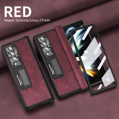 Luxury Nappa Leather Cover Magnetic Hinge Folding Shell Case For Samsung Galaxy Z Fold3 Fold4 Fold5 With Screen Protector - Mycasety Mycasety