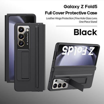 Leather Anti-fall Protective Pen Slot Phone Case With Front Protection Film & Stylus For Samsung Galaxy Z Fold5 Fold4 - Mycasety Mycasety