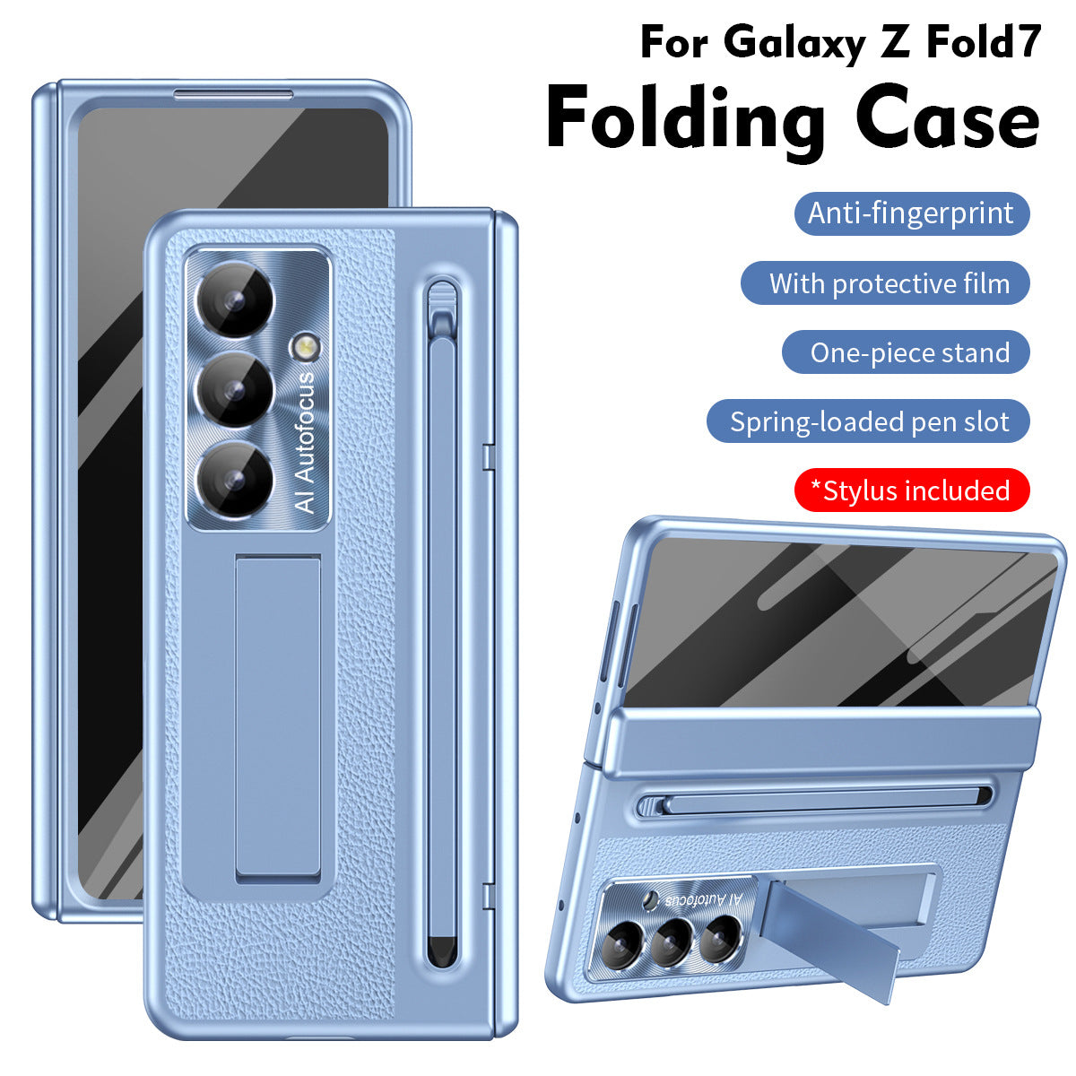 Leather Golden Electroplated Phone Case With Back Screen Glass and Stylus For Galaxy Z Fold 8/7/6/5/4