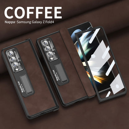 Luxury Nappa Leather Cover Magnetic Hinge Folding Shell Case For Samsung Galaxy Z Fold3 Fold4 Fold5 With Screen Protector - Mycasety Mycasety