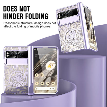 Electroplating Transparent Google Pixel Fold Case All-inclusive Drop-resistantCase with Hinge Protection Aand Kick-stand - Mycasety Mycasety