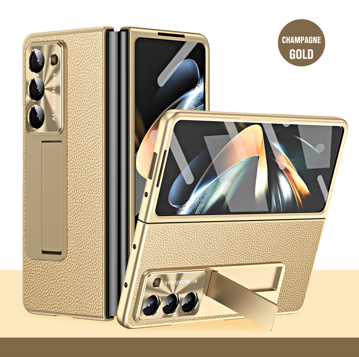 Leather Galaxy Z Fold5 Case with Front Screen Protector With Hidden Kick-Stand - Mycasety Mycasety