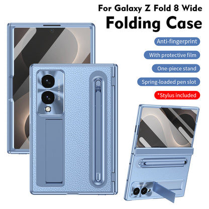 Golden Electroplated Leather Phone Case With Built-in Tempered Glass & Stylus For Galaxy Z Fold 8/7/6/5/4 Wide Ultra