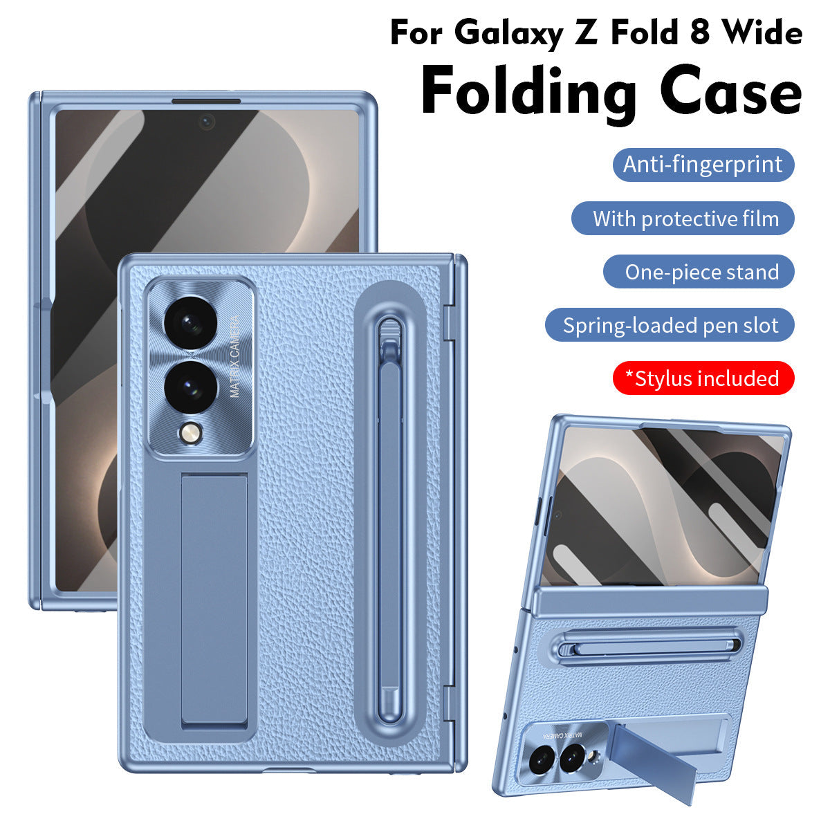 Leather Golden Electroplated Phone Case With Back Screen Glass and Stylus For Galaxy Z Fold 8/7/6/5/4