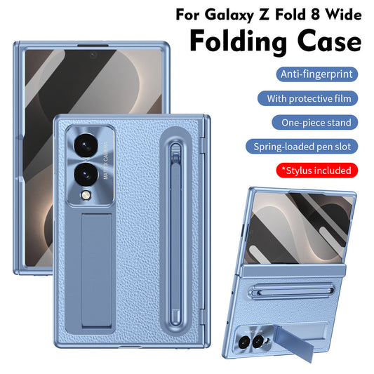 Leather Golden Electroplated Phone Case With Back Screen Glass and Stylus For Galaxy Z Fold 8/7/6/5/4