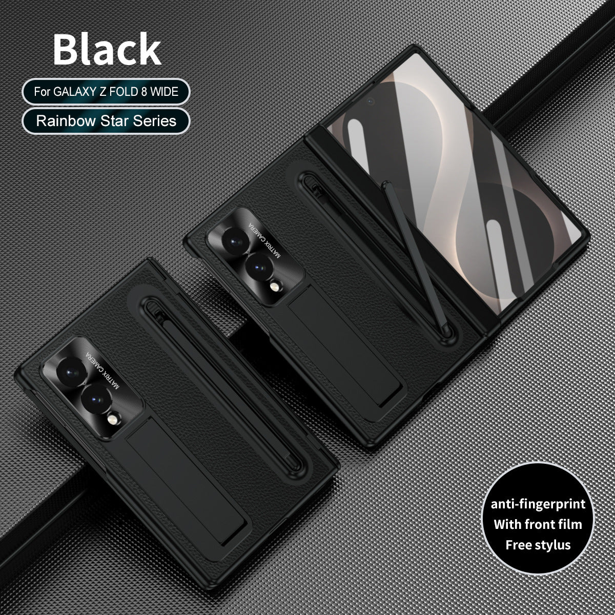 Leather Golden Electroplated Phone Case With Back Screen Glass and Stylus For Galaxy Z Fold 8/7/6/5/4
