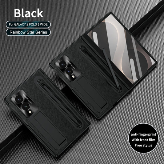 Golden Electroplated Leather Phone Case With Built-in Tempered Glass & Stylus For Galaxy Z Fold 8/7/6/5/4 Wide Ultra