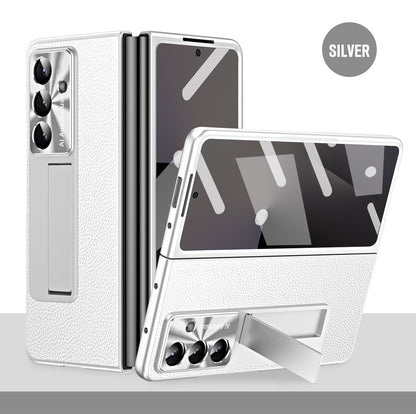 Business Electroplating Leather Phone Case With Screen Film For Galaxy Z Fold 7/6/5/4/3