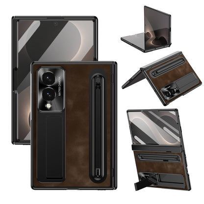 Jazz Retro Style Protective Leather Phone Case For Galaxy Fold8 Wide Ultra With Built-in Tempered Glass Film & Pen-slot & Stylus