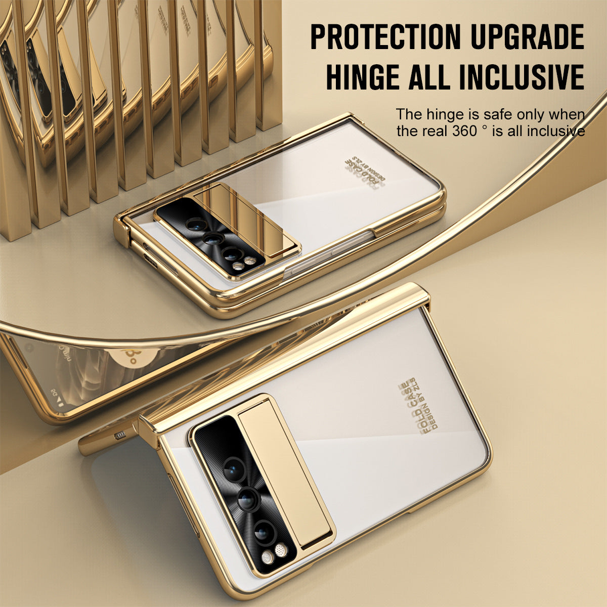 Electroplated Transparent Google Pixel Fold Case with Dual Hinge Protector & Screen Protector & Hidden Kickstand Pen Slot & Free Stylus - Mycasety Mycasety