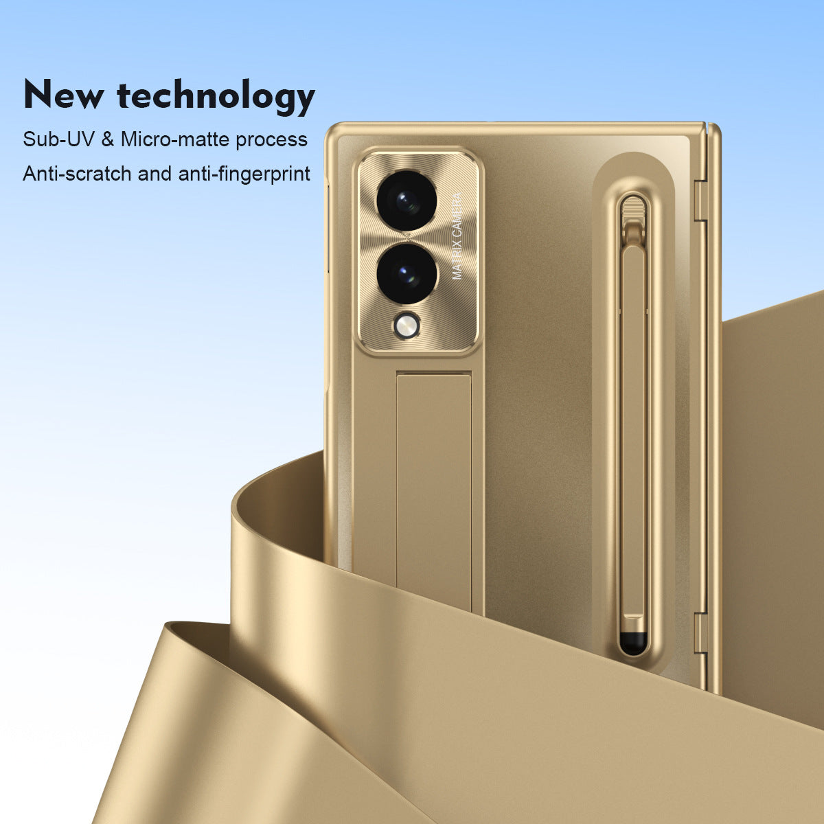 Armor Golden Electroplated Phone Case With Built-in Tempered Glass & Pen Tray For Galaxy Z Fold8 Wide Ultra