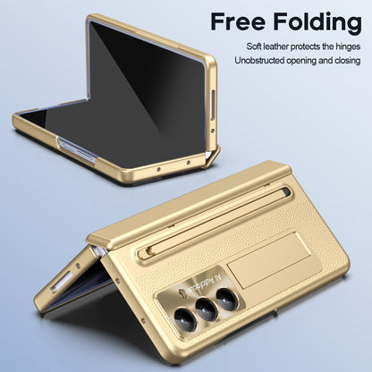 Leather Golden Electroplated Phone Case With Back Screen Glass and Stylus For Galaxy Z Fold 8/7/6/5/4