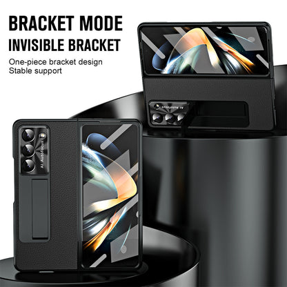Leather Galaxy Z Fold5 Case with Front Screen Protector With Hidden Kick-Stand - Mycasety Mycasety