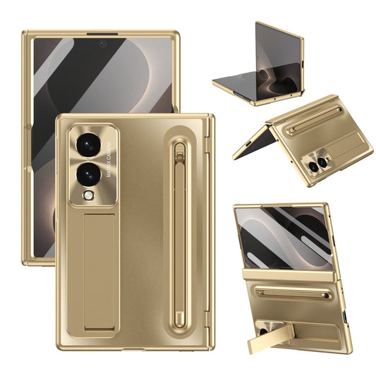Armor Golden Electroplated Phone Case With Built-in Tempered Glass & Pen Tray For Galaxy Z Fold 8/7/6/5/4 Wide Ultra