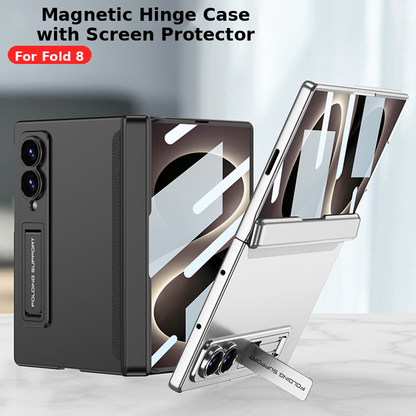 Galaxy Z Fold 8 Rugged Magnetic Hinge Protection Case with Built-In Kickstand & Screen Glass Film
