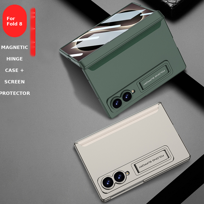 Galaxy Z Fold 8 Rugged Magnetic Hinge Protection Case with Built-In Kickstand & Screen Glass Film