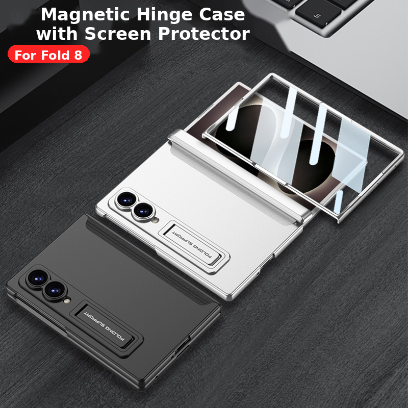 Galaxy Z Fold 8 Rugged Magnetic Hinge Protection Case with Built-In Kickstand & Screen Glass Film